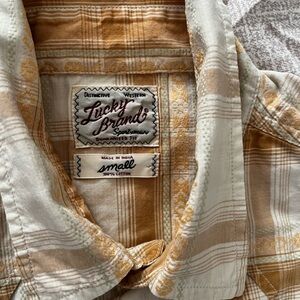 Lucky Brand Men's Plaid Dress Shirt in Cream and Tan